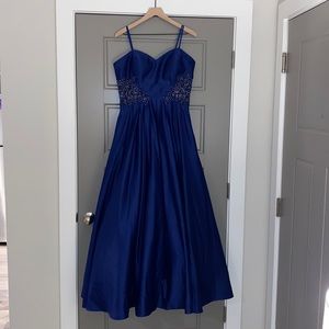 Blondie Nites Formal Dress, Royal Blue, Beaded Bodice